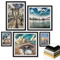WANDBILDER 5er-Set - 50x50 cm & 20x30 cm & 40x60 cm Schwarzer Rahmen - Abstrakte geometrische Formen - Schwarz, Kunststoff (40/60cm) - ArtPrintCave