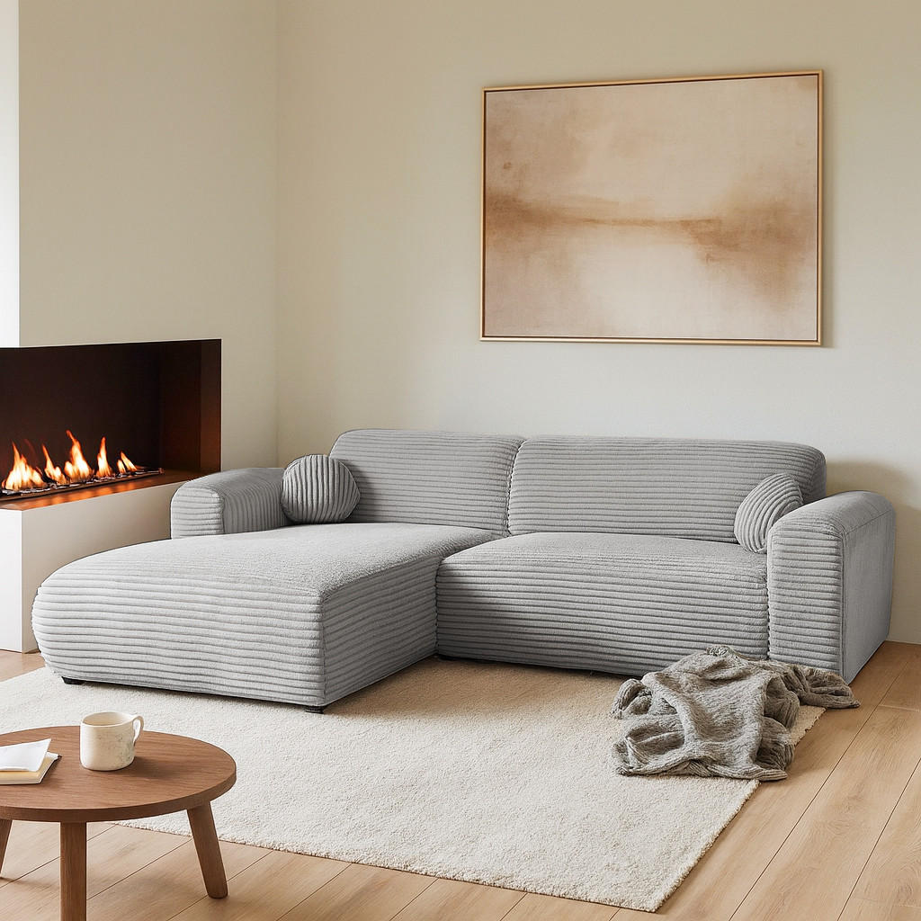 ECKSOFA Puerto, ohne Schlaffunktion, Hellgrau, links - Hellgrau/Schwarz, Textil (269/170cm) - Beautysofa