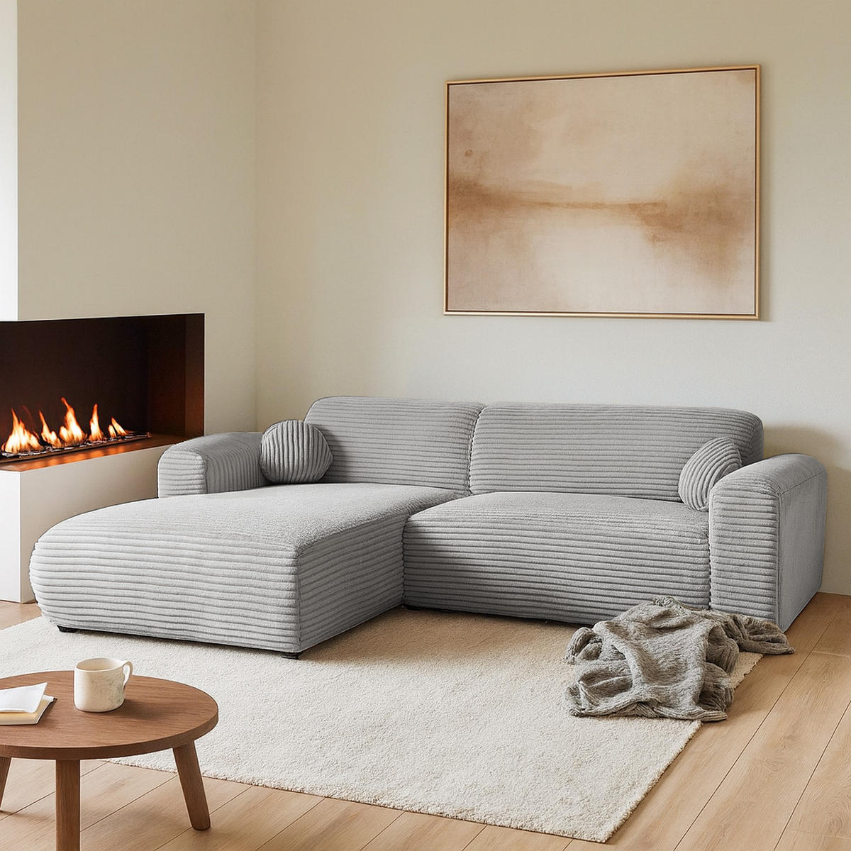 ECKSOFA Puerto, ohne Schlaffunktion, Hellgrau, links - Hellgrau/Schwarz, Textil (269/170cm) - Beautysofa