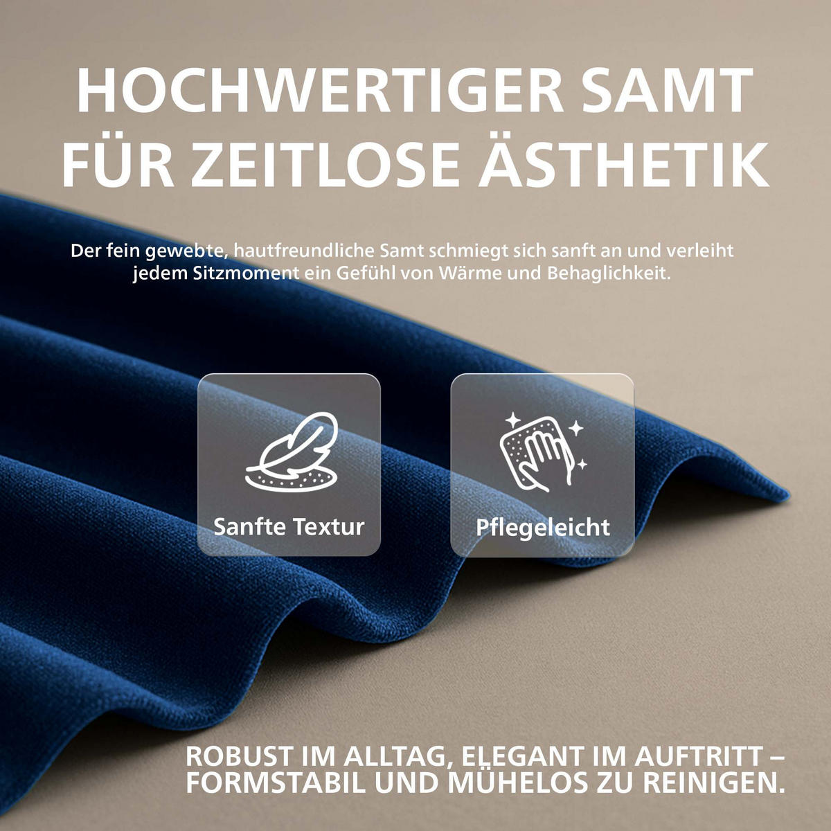 SITZPOUF rund Samt Blau - Blau/Eukalyptusholzfarben, Holz/Textil (42/46/42cm) - CLP