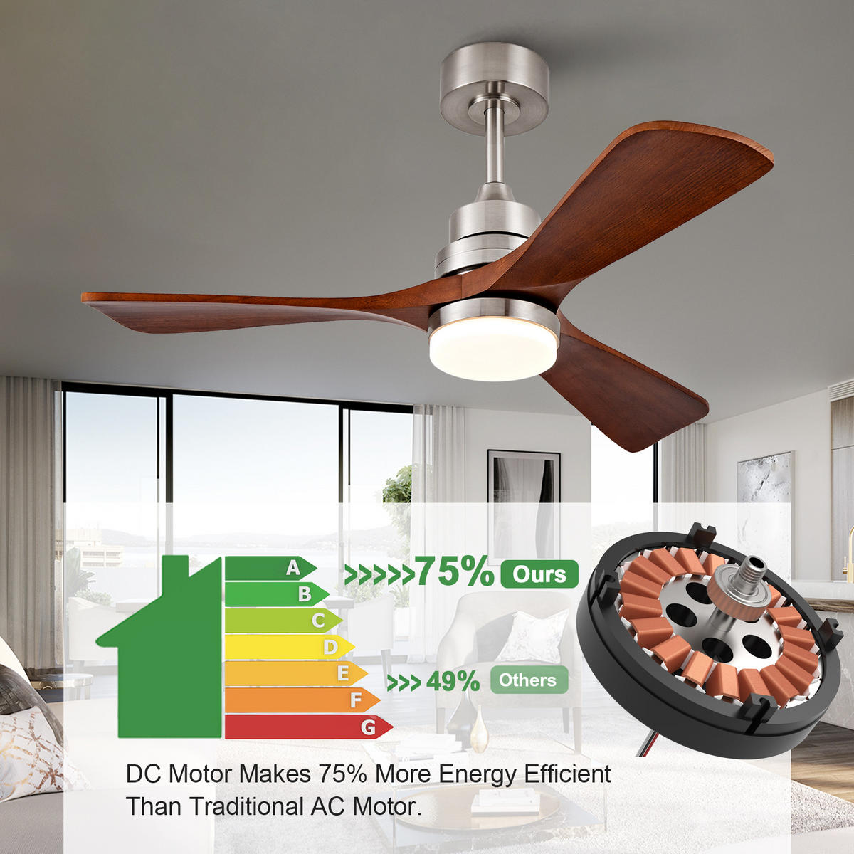 DECKENVENTILATOR DE-16251 42 Zoll mit Fernbedienung & reversibel Seidennickel - Braun, Holz/Metall (107/107/37cm) - ComfortXL