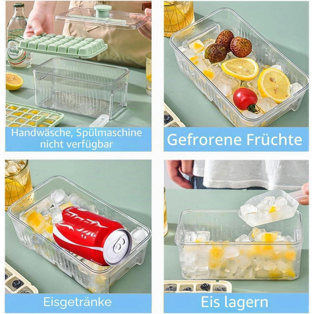 EISWÜRFELFORM mit Deckel und Eisschaufel für 56 Mini-Würfel - Multicolor, Kunststoff (19.1/10.4/19.1cm)