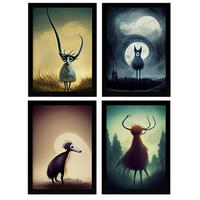 POSTER Set mit 4 Wald Tier im T Burton Goth Stil A4 Rahmenlos - Klar, Papier (29.7/3cm) - Nacnic