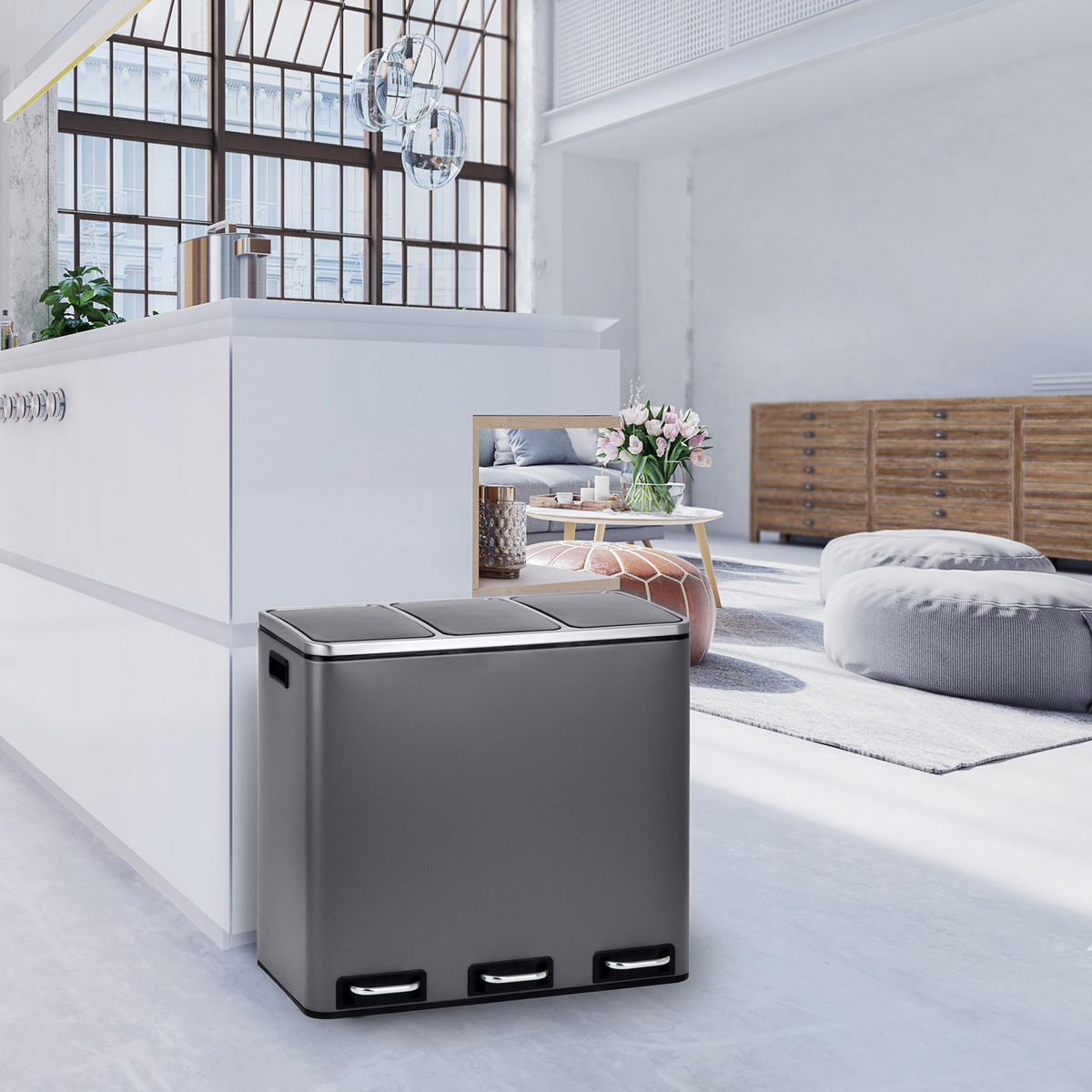 MÜLLEIMER TM3X18 - Grau, Metall (34/56/61cm) - SVITA