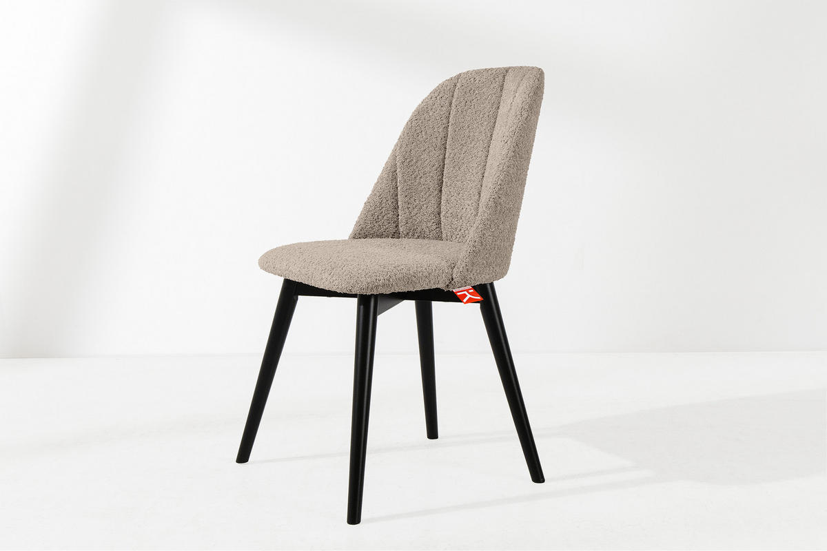 POLSTERSTUHL BAKERI Esstischstühl, 2-er Set, Bouclé - Beige/Schwarz, Holz/Textil (48/86/44cm) - KONSIMO®