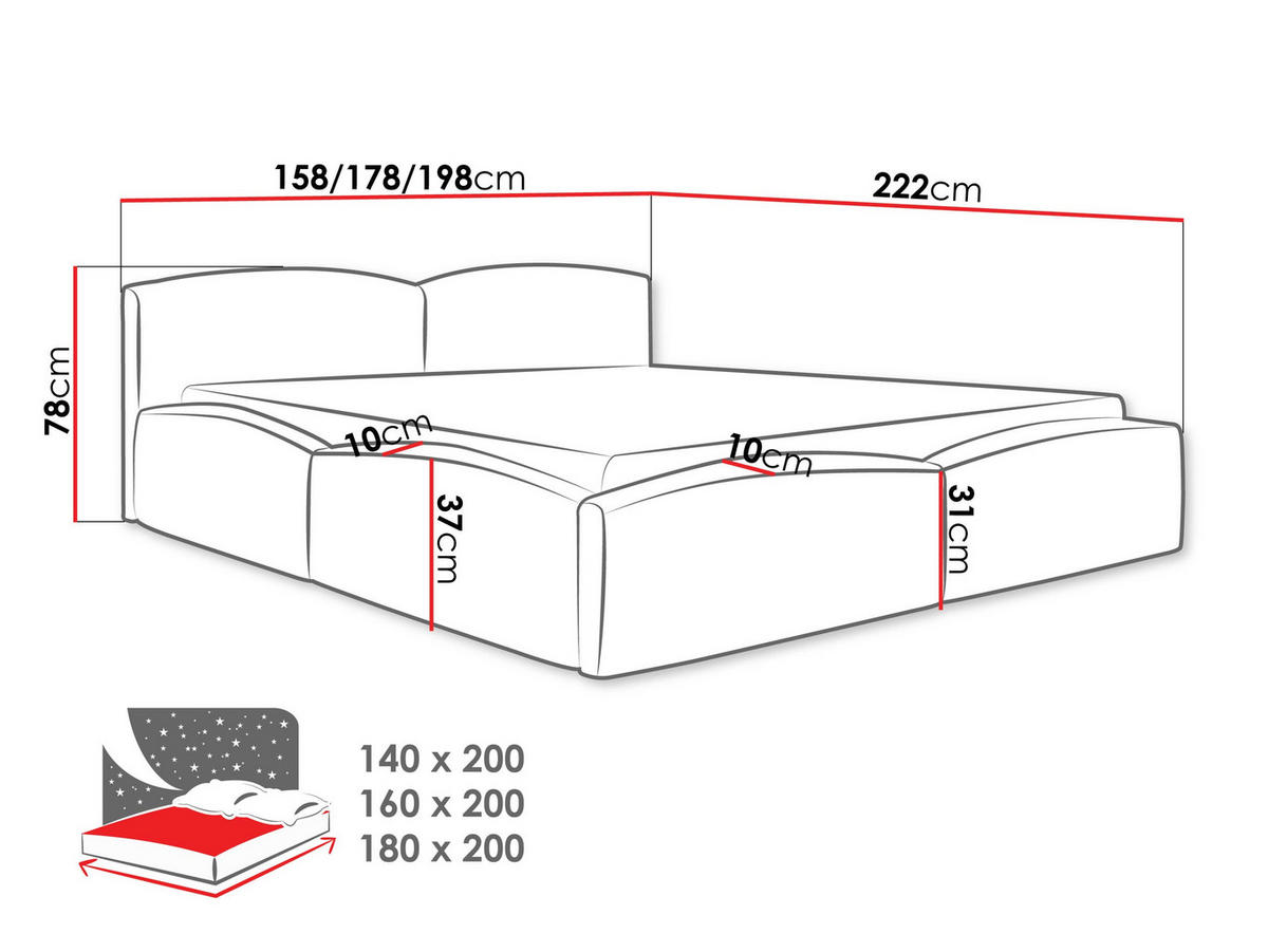 POLSTERBETT Mirala - Eichefarben/Grau, Holz/Textil (140/200cm) - MIRJAN24