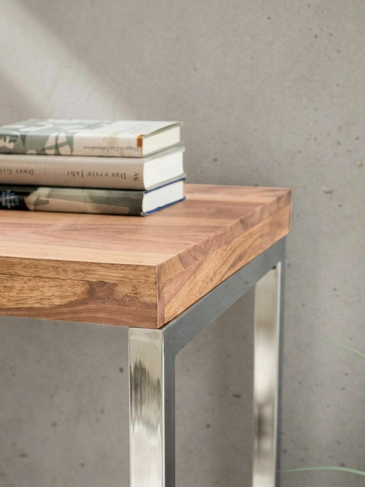 KONSOLENTISCH Massivholz Chromgestell Handgefertigt ISEN, Beige 120x45x77 cm - Beige/Silberfarben, Holz/Metall (45/120/77cm) - KADIMA DESIGN