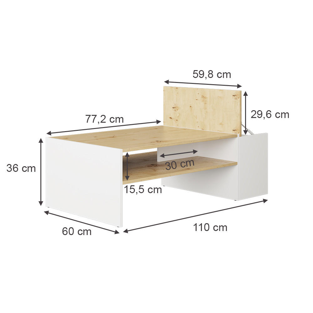 COUCHTISCH Rubby Artisan Eiche/Weiß 110 x 60 cm - Eiche Artisan/Weiß, Holzwerkstoff (60/110/36cm) - Vicco