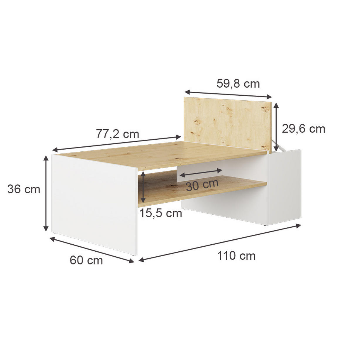COUCHTISCH Rubby Artisan Eiche/Weiß 110 x 60 cm - Eiche Artisan/Weiß, Holzwerkstoff (60/110/36cm) - Vicco