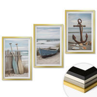 WANDBILDER 3er Set - 40x60 cm Goldrahmen - Strandbootanker Sand - Goldfarben, Kunststoff (40/60cm) - ArtPrintCave