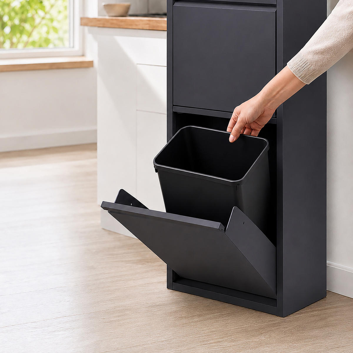 SMETNJAK Antracit 3 predali 3x18 l jeklo - antracit, kovina/umetna masa (32/132/25cm) - Relaxdays