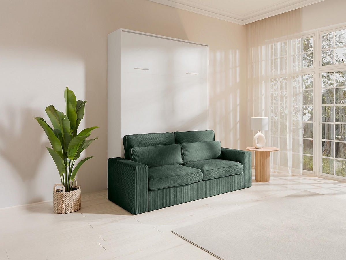 SCHRANKBETT - 2 Personen - holz - weiß Beganio - Weiß, Holz (140/200cm) - Vente-Unique