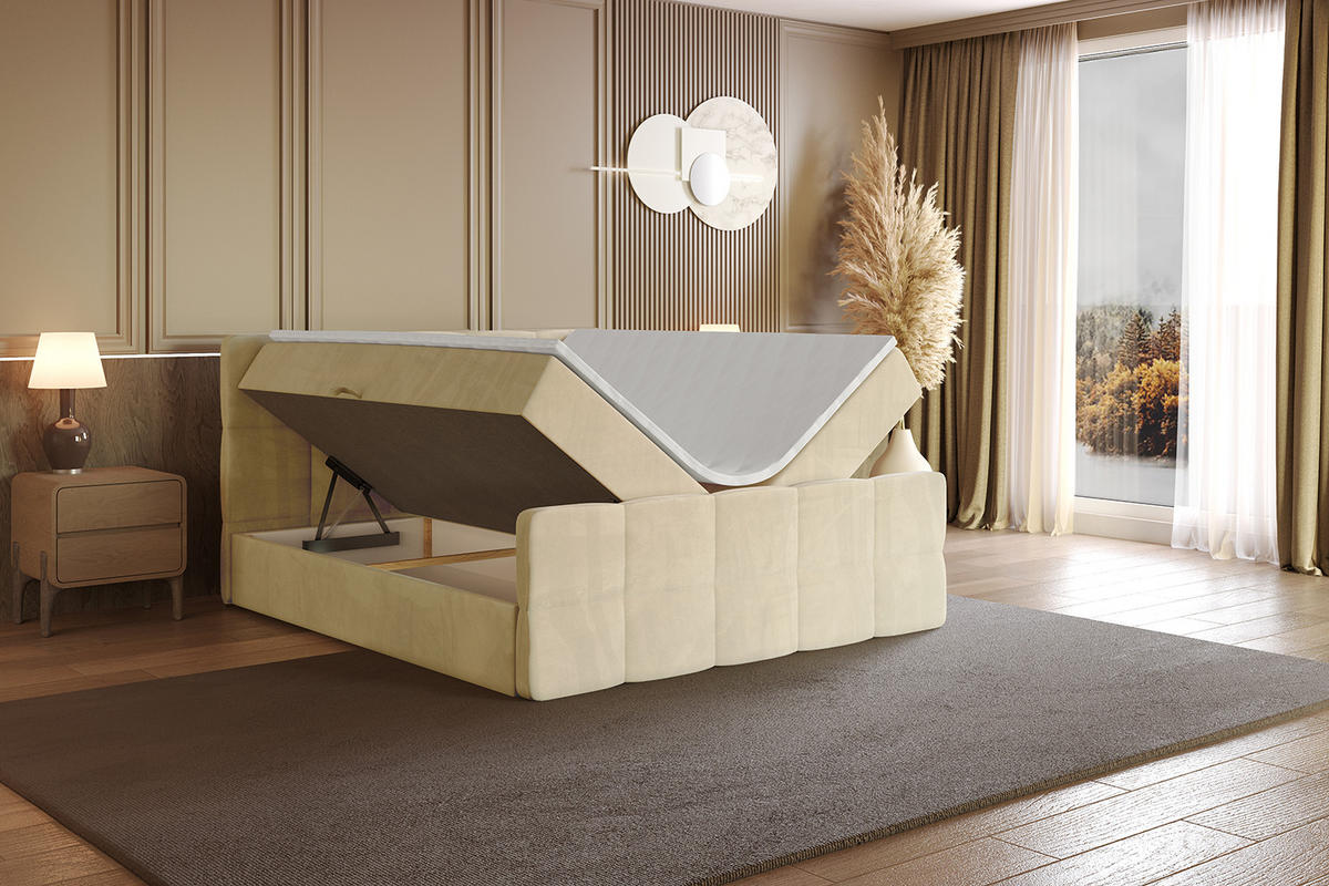 BOXBETT mit Matratze H4 und Lattenrost - LIRO-Z - 120x200 - Beige Monolith - Beige, Holzwerkstoff (120/200cm) - ALTDECOR