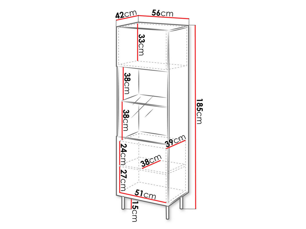 HOCHVITRINE Aruba 56 - Schwarz/Naturfarben, Holzwerkstoff (56/185/42cm) - MIRJAN24