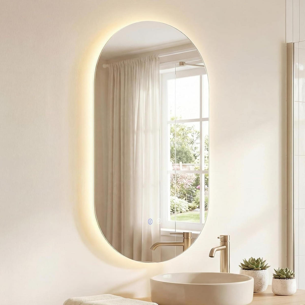 BADEZIMMERSPIEGEL mit Rücklicht silber - Silberfarben, Glas (50/80/2.5cm) - COSTWAY