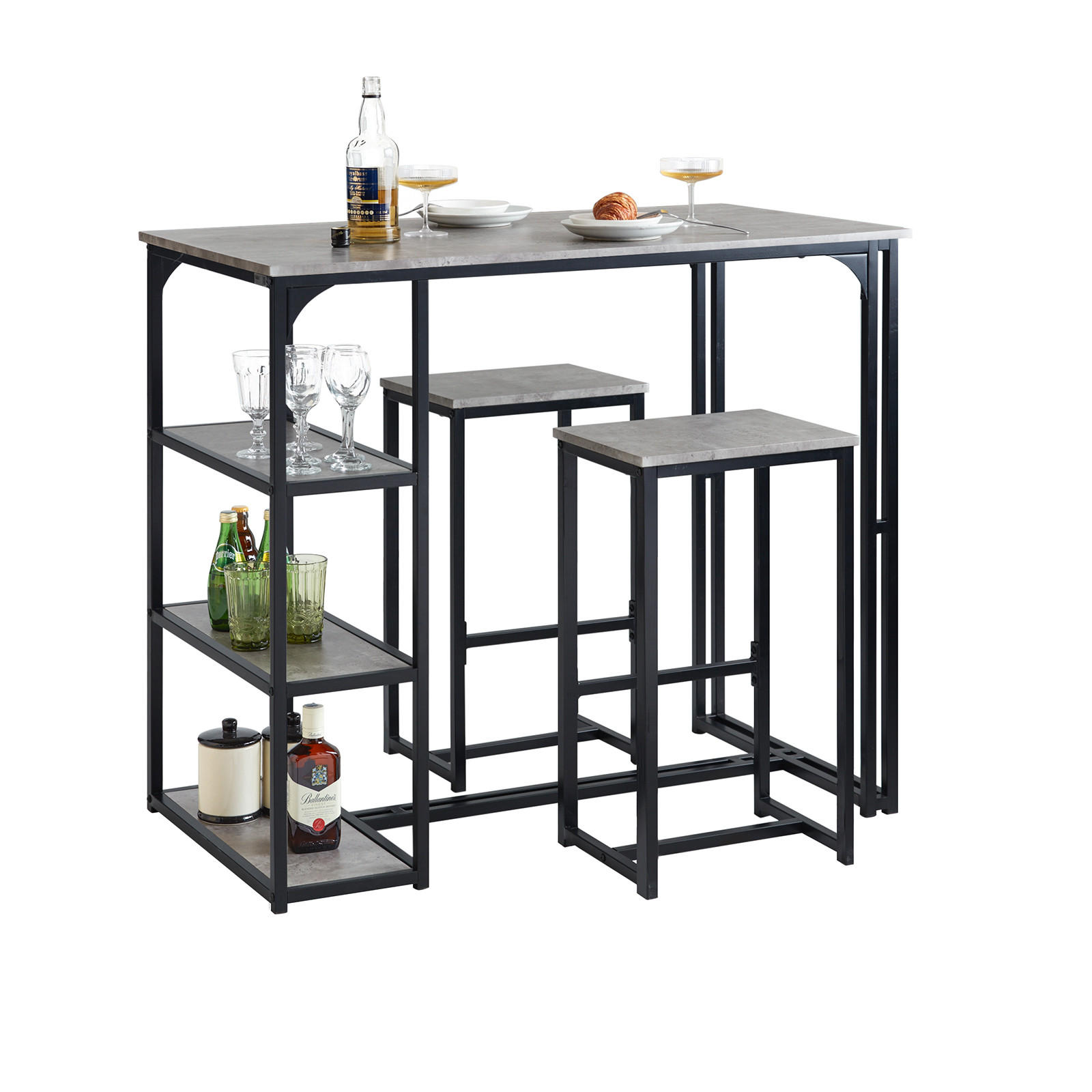 BARTISCH + 2 x BARSTÜHLE - Hellgrau, Holzwerkstoff/Metall (110/97/61cm) - SoBuy