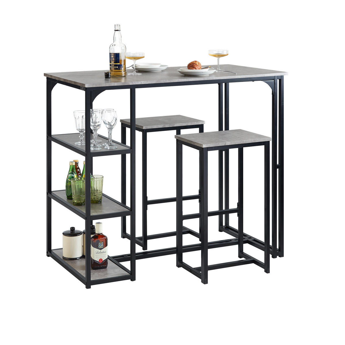 BARTISCH + 2 x BARSTÜHLE - Hellgrau, Holzwerkstoff/Metall (110/97/61cm) - SoBuy