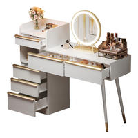 SCHMINKTISCH Weiß LED Spiegel 6 Schubladen Gold 102cm - Weiß, Holzwerkstoff (41.5/102/100cm) - FLIEKS