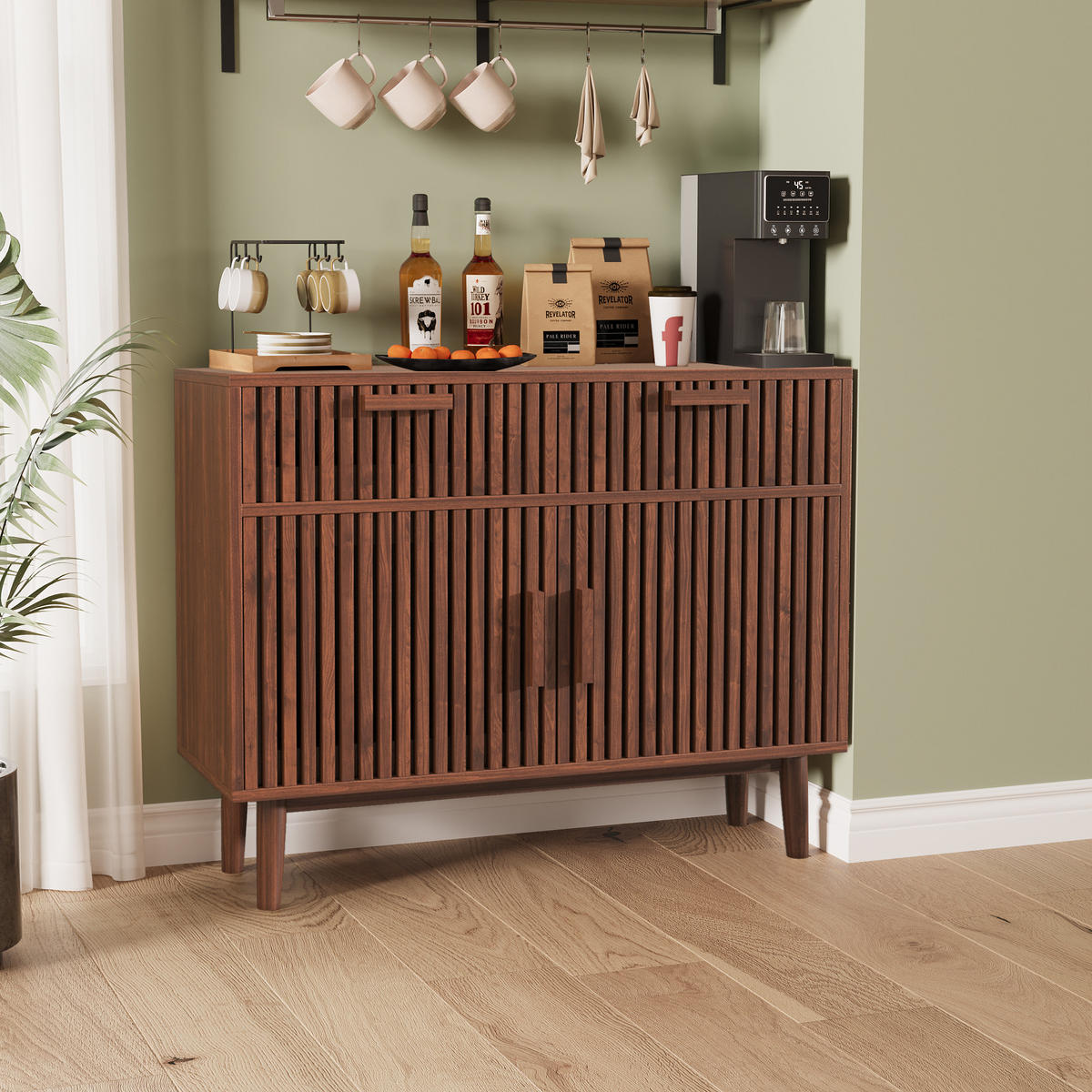 SIDEBOARD 100x35x80 cm 2 Schubladen 2 Türen Holz Walnuss - Braun, Holz (100/80/35cm) - Fortuna Lai