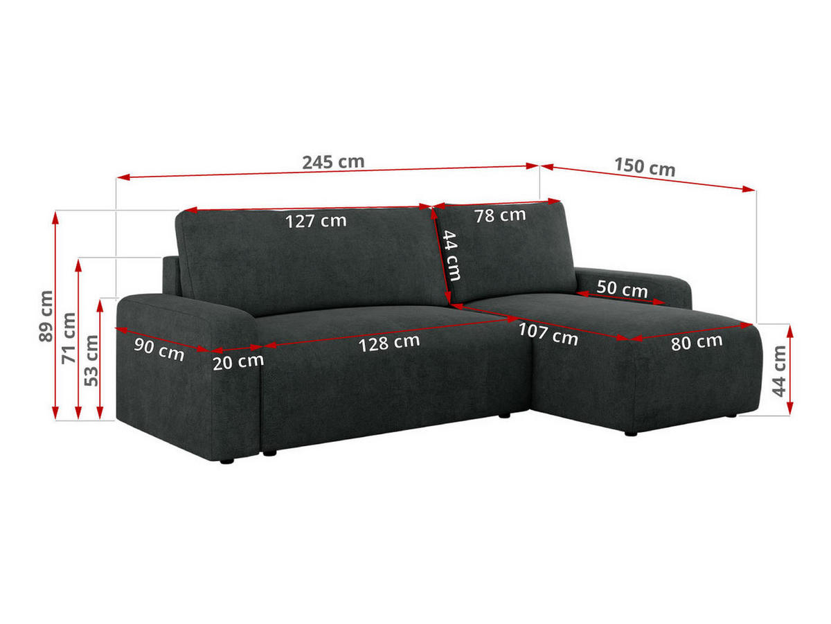 ECKSOFA ARGOS Dunkelgrau Struktur - Dunkelgrau/Schwarz, Kunststoff/Textil (245/150cm) - MKS