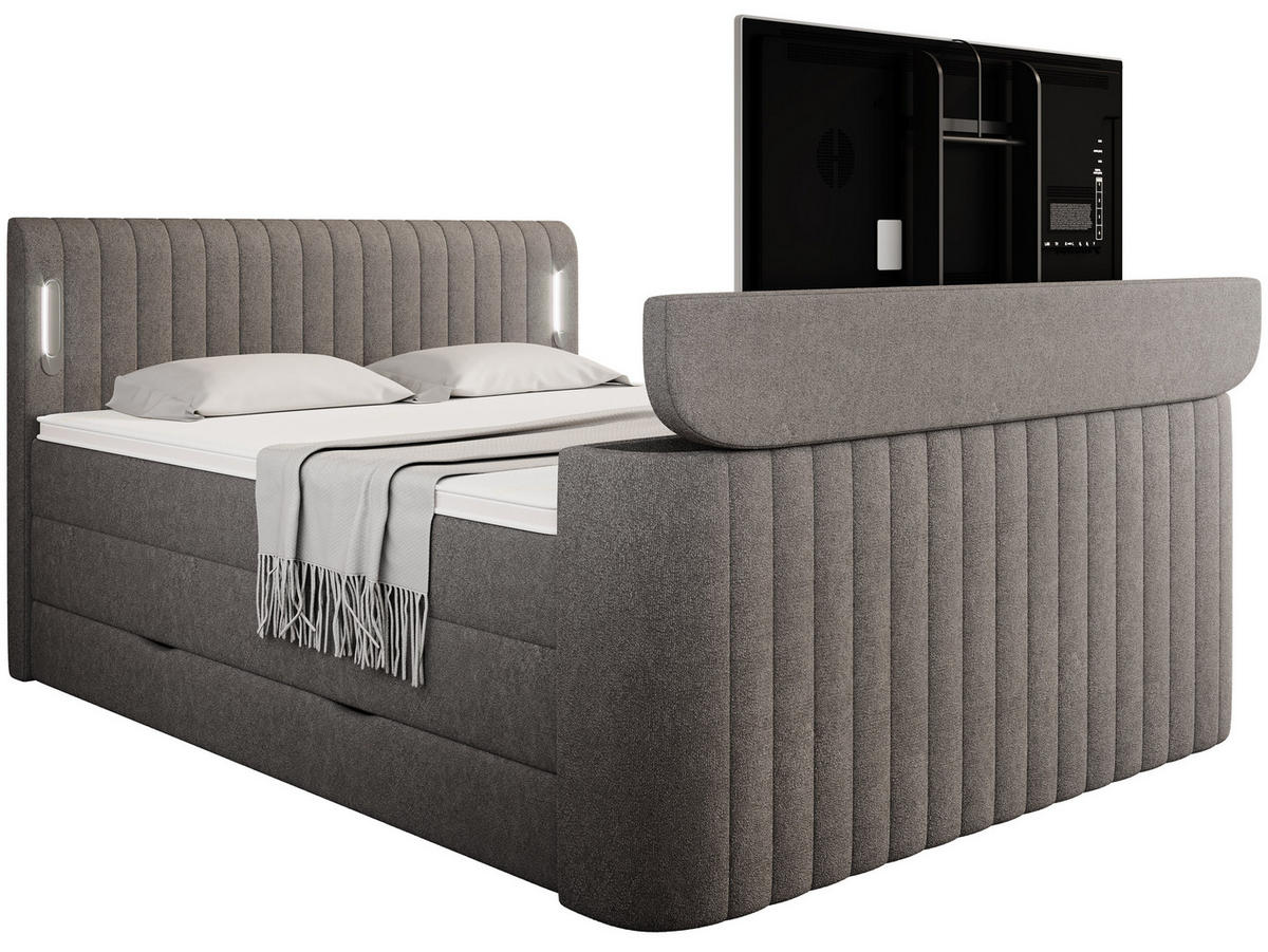 BOXSPRINGBETT FLY Anthrazit 160/200 cm H3/H4 mit TV-Lift - Anthrazit, Textil (160/200cm) - wonello