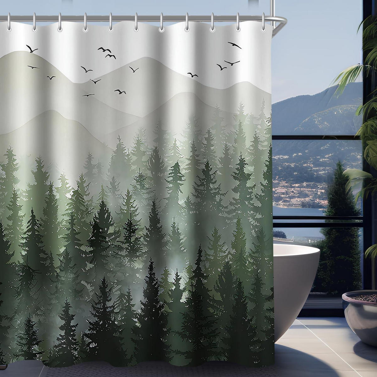 DUSCHVORHANG Wald 240 x 200 cm Textil Wasserabweisend - Grün, Textil (240/200cm)