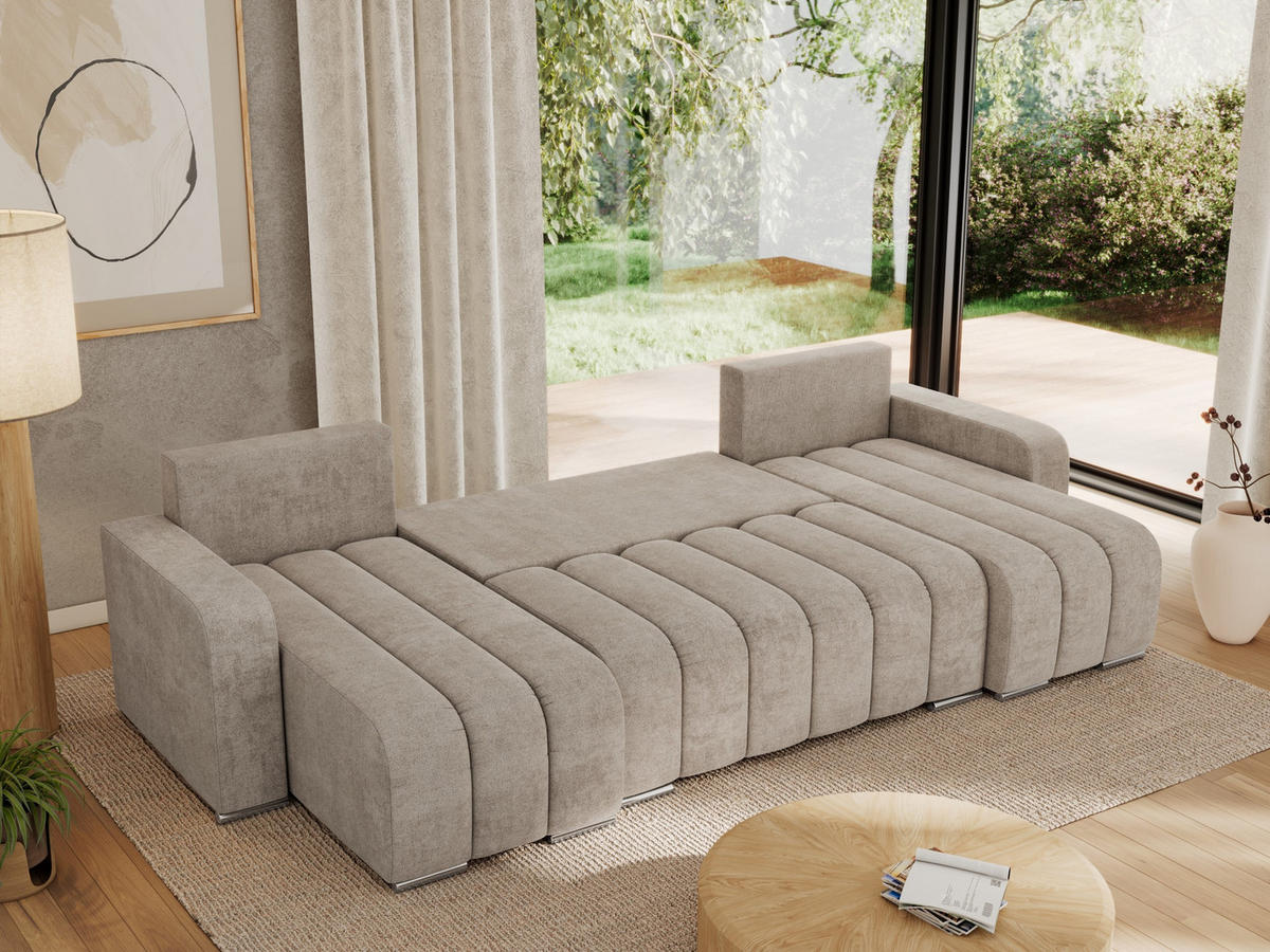 WOHNLANDSCHAFT KIRASSO U Beige Struktur - Beige/Grau, Textil/Metall (320/86/147cm) - MKS