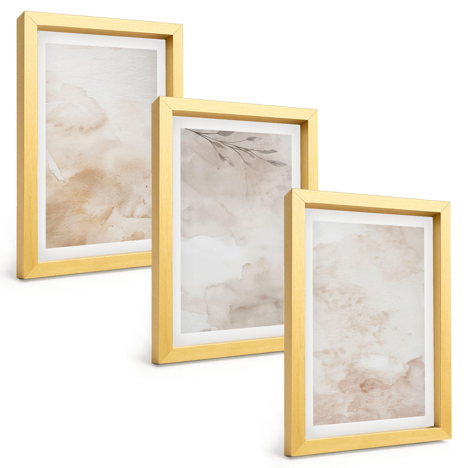 BILDER SET 3er Set - 20x30 cm Goldrahmen - Aquarell-Pastellblätter - Goldfarben, Kunststoff (20/30cm) - TULUP