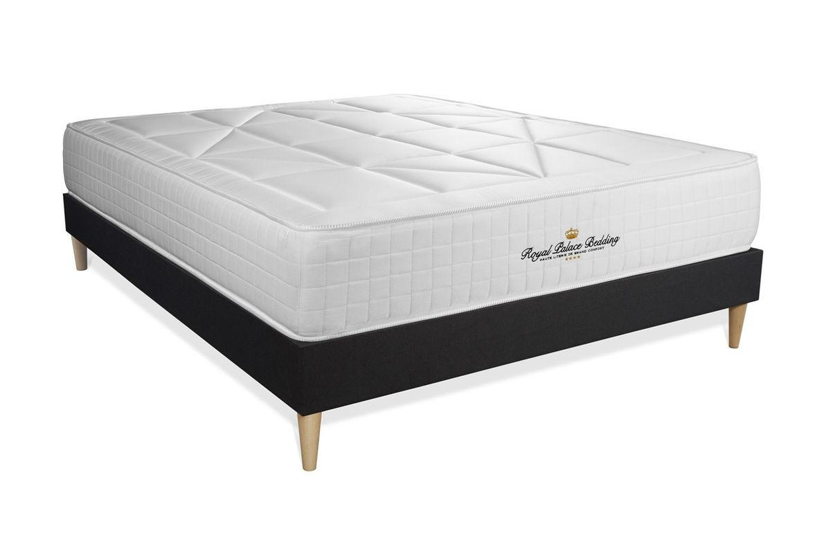 BETT Windsor Taschenfederkern und Memory-Schaum 180 x 220 cm h1 - Kit Bettgestell Schwarz - Beige/Schwarz, Karton/Holz (180/220cm) - ROYAL PALACE BEDDING