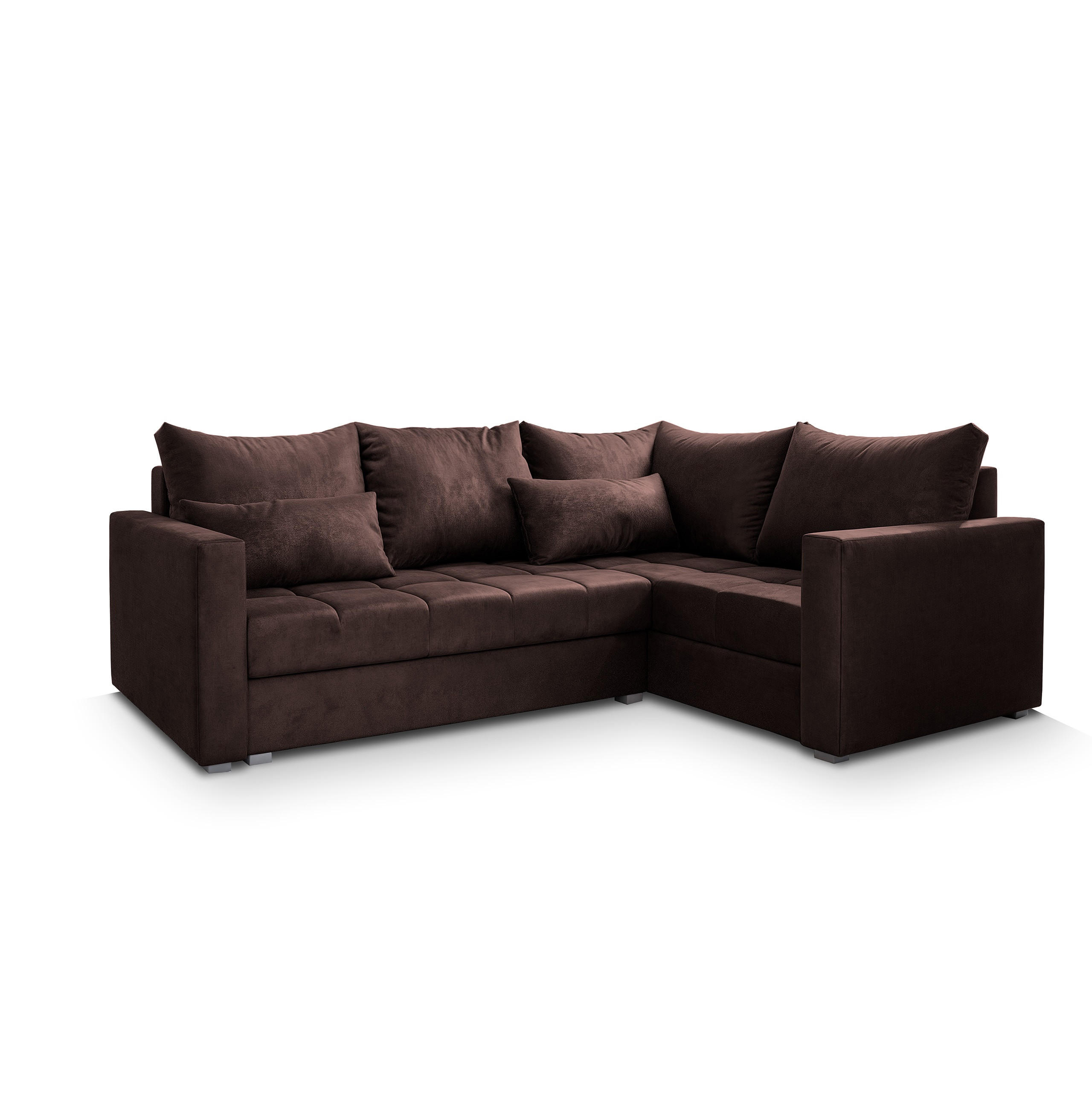 ECKSOFA LIRENO R-S Braun Plüsch-Stoff mit Schlaffunktion - Braun, Holz (220/153cm) - MASSENO