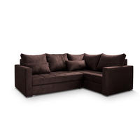 ECKSOFA LIRENO R-S Braun Plüsch-Stoff mit Schlaffunktion - Braun, Holz (220/153cm) - MASSENO