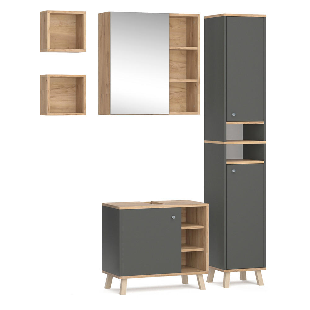 BADMÖBEL-SET Senyo Anthrazit 4 Teile, mit Hochschrank - Honigeiche/Anthrazit, Holzwerkstoff (62/54/32cm) - Vicco