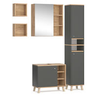 BADMÖBEL-SET Senyo Anthrazit 4 Teile, mit Hochschrank - Honigeiche/Anthrazit, Holzwerkstoff (62/54/32cm) - Vicco