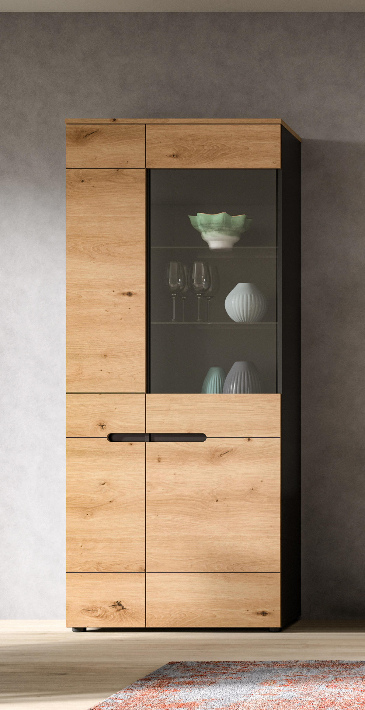 VITRINE CANU (B/H/T: ca. 190/80/37 cm) in Basalt grau/Artisan Nachbildung - Grau, Holzwerkstoff (190/80/37cm)