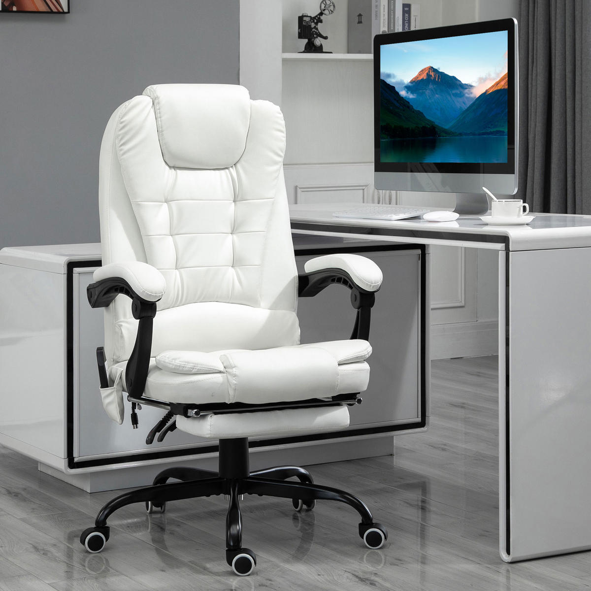 CHEFSESSEL DE-11646 ergonomisch mit Massagefunktion & Fußstütze Weiß - Weiß, Metall (79/121/67cm) - ComfortXL