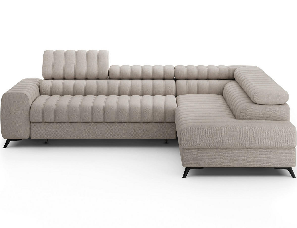 KANEDO Ecksofa mit Schlaffunktion und Bettkasten – Modernes Designsofa, verstellbare Kopfstützen, Metallfüße - Beige, Kunststoff (269/86cm) - Wohnideebilder