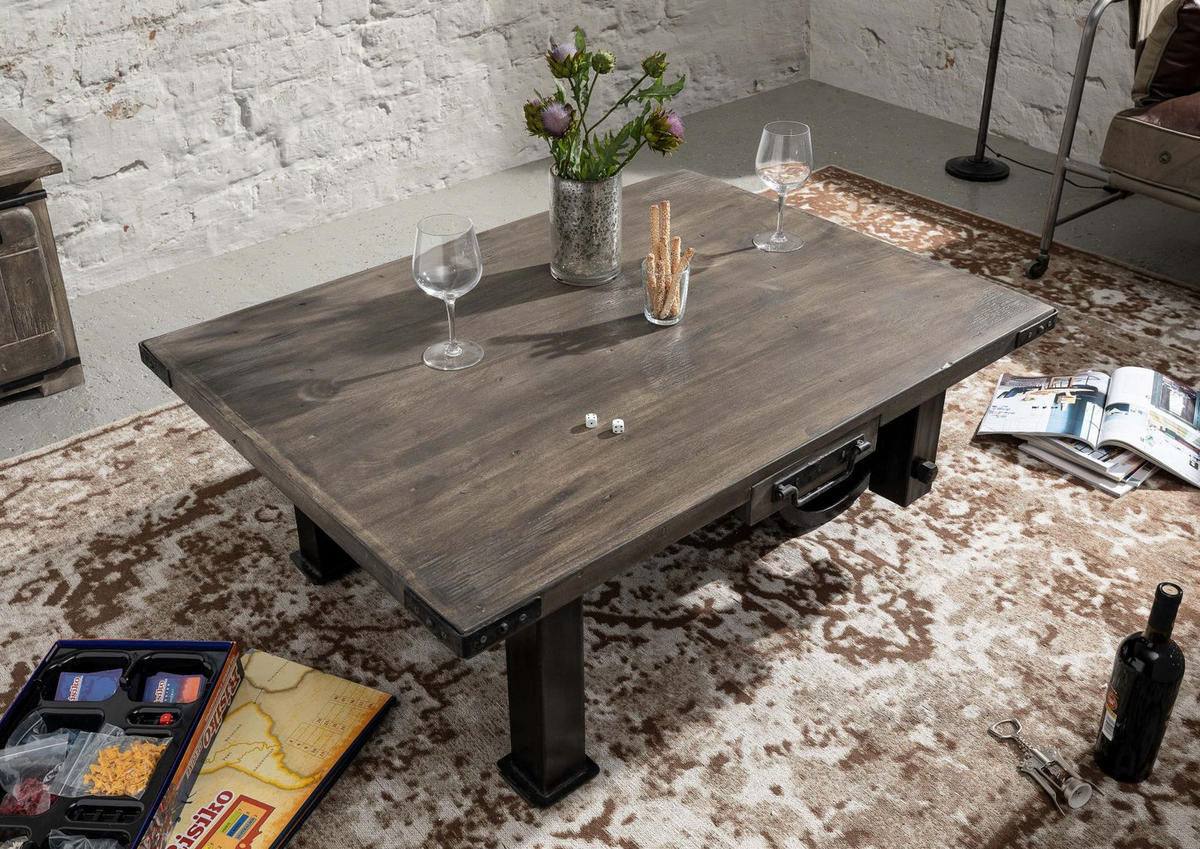 COUCHTISCH Mango 110x80x43 grau lackiert RAILWAY #205 - Grau, Holzwerkstoff (80/110/43cm) - Massivmoebel24