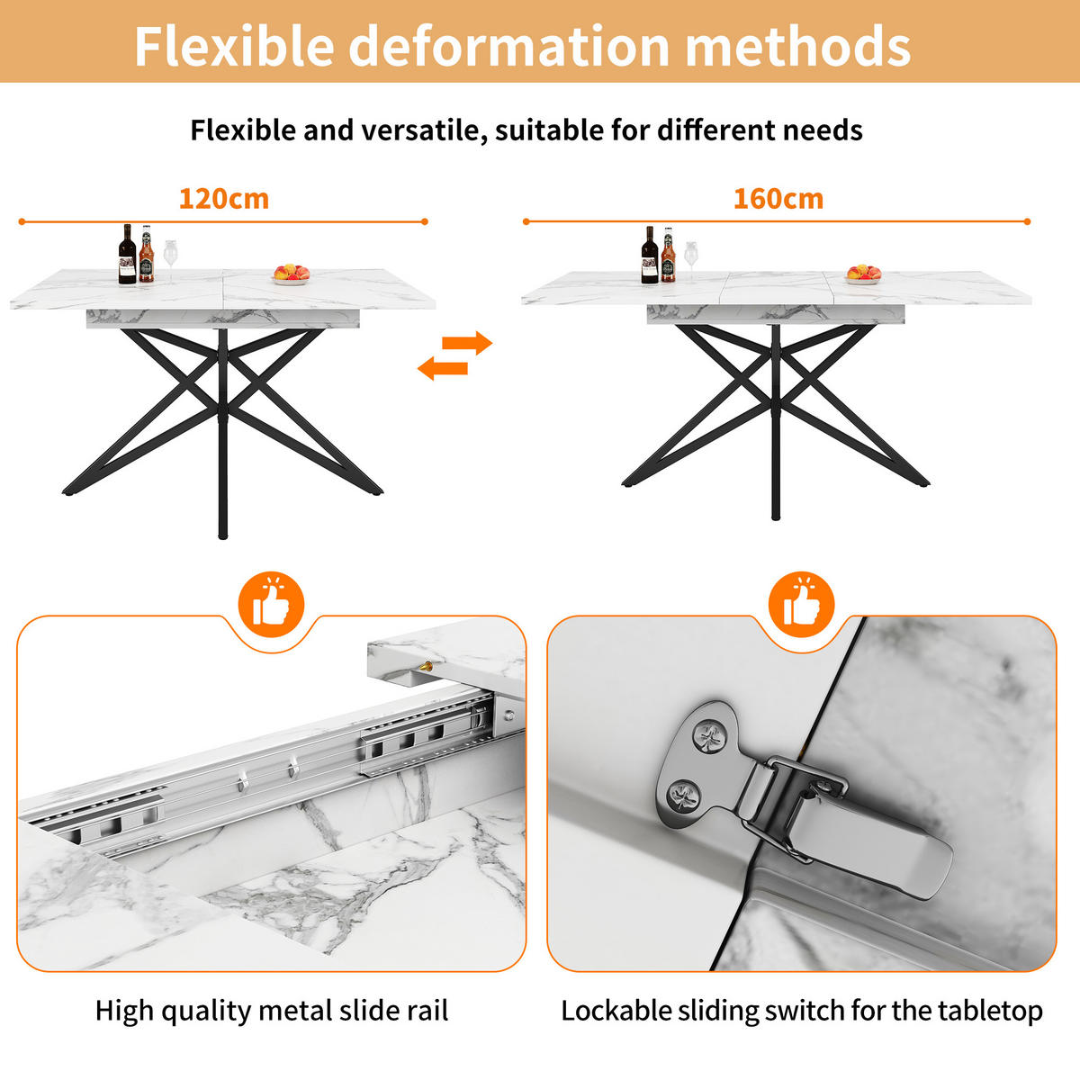 TISCHGRUPPE 7-teilig Ausziehtisch Marmoroptik Weiß & 6x 360° Drehstühle mit Armlehnen - Schwarz/Weiß, Holzwerkstoff/Textil (160/66.1/80cm) - Urban Meuble