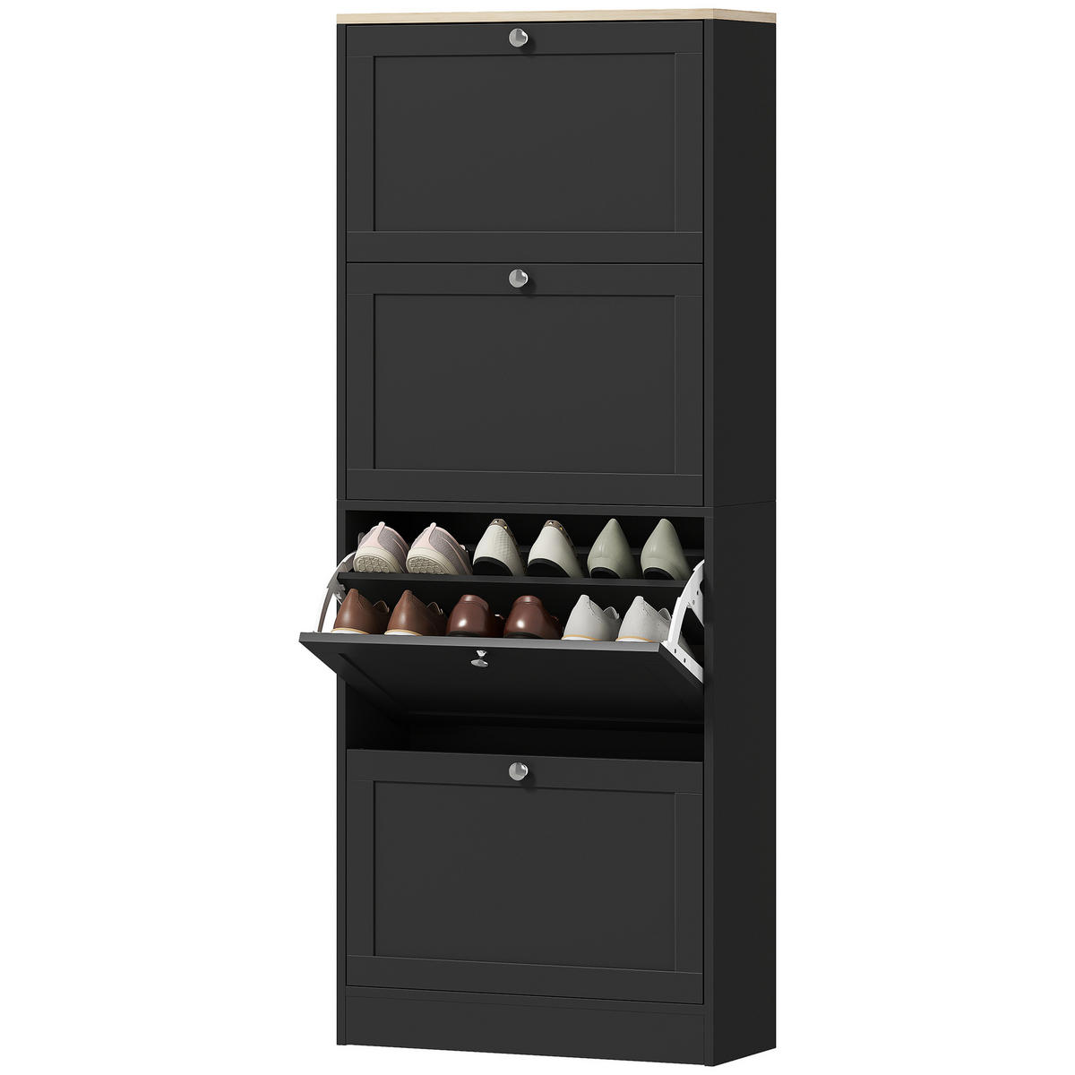 SCHUHSCHRANK Schwarz Holzwerkstoff mit 4 Klappen platzsparend 1 Stück - Schwarz, Holzwerkstoff (60/153.3/23.5cm) - PANGIVO
