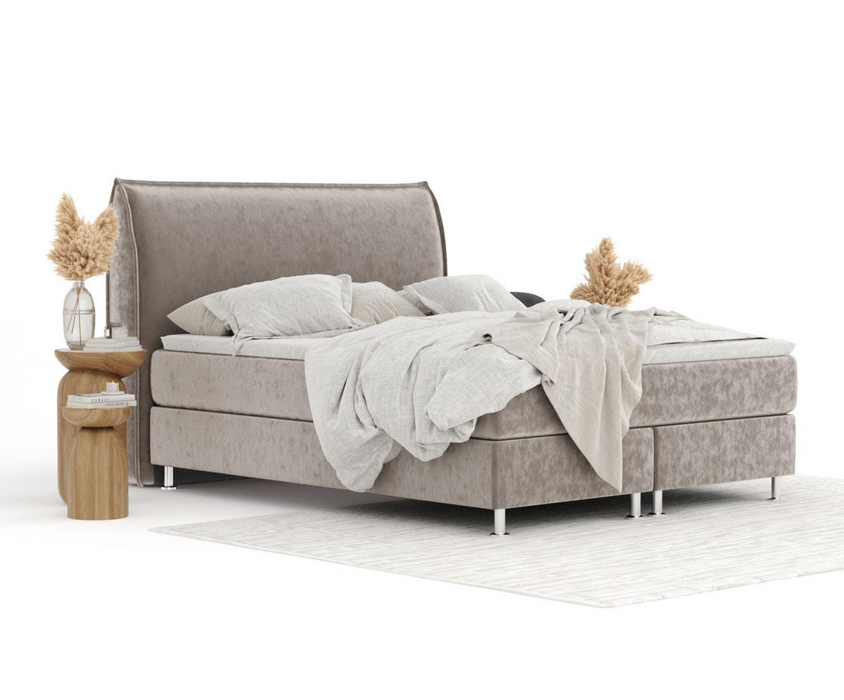 BOXSPRINGBETT Chermin Taupe 200/200 cm mit Latex-Topper - Taupe/Silberfarben, Holz/Holzwerkstoff (200/200cm) - Maison de Reve