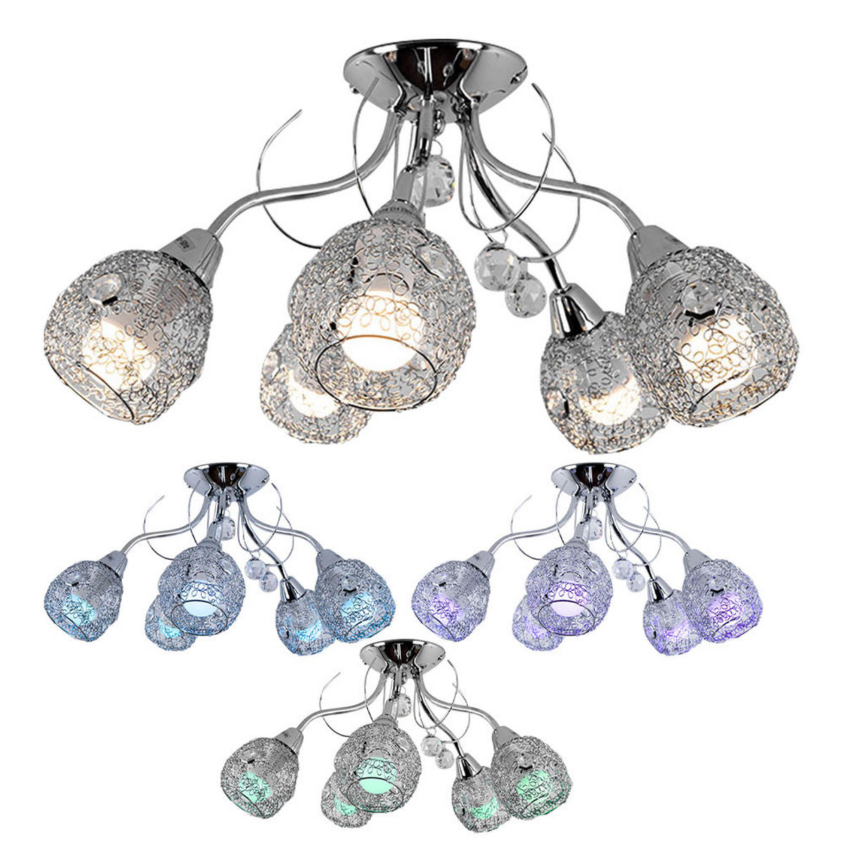 LED DECKENLEUCHTE Chrom Silber Kristalle - Silberfarben, Metall (54/54/22cm) - Globo Lighting