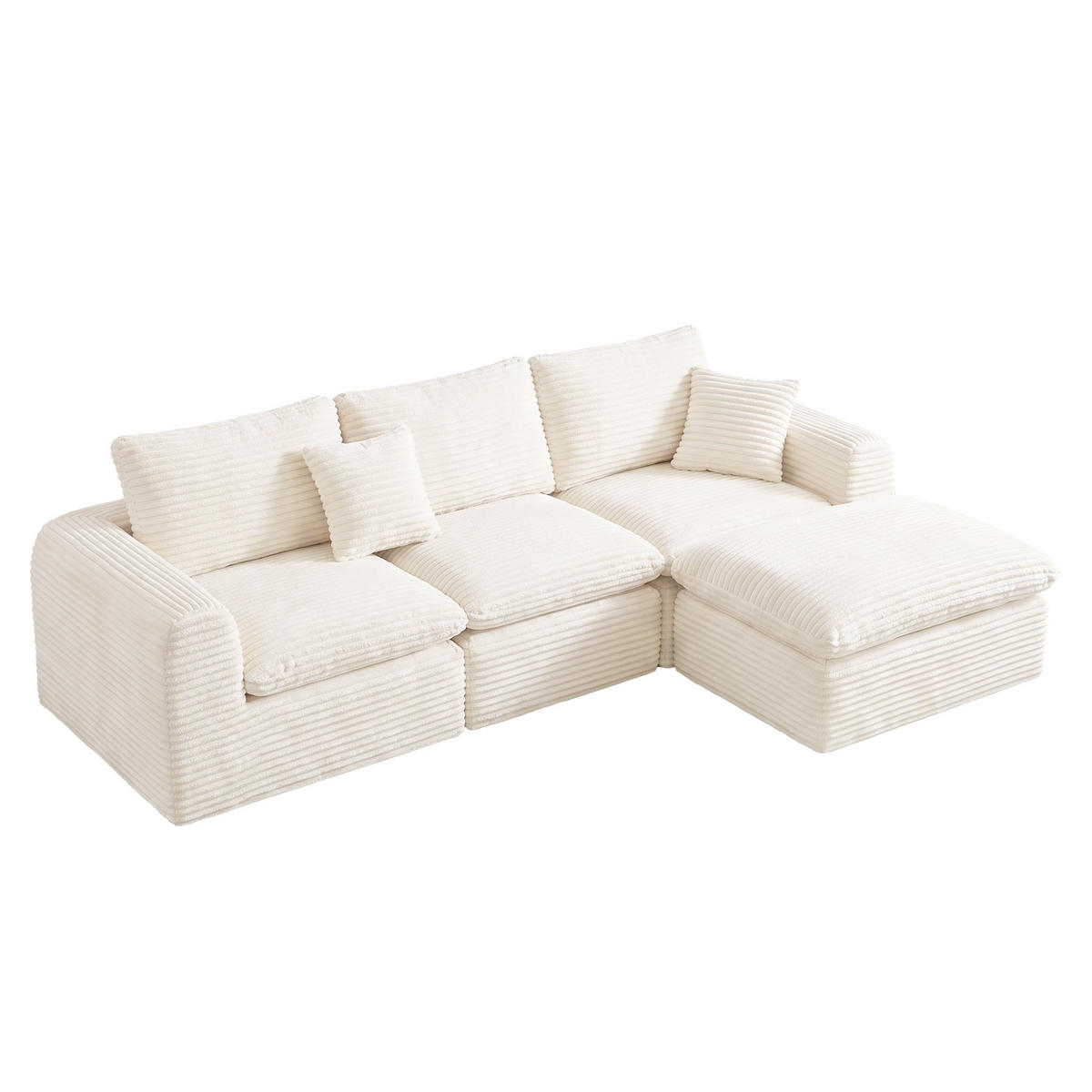 ECKSOFA 280/180/65 cm Beige Cord mit 1 Fußhocker - Beige, Textil (180/280cm) - Oxeza