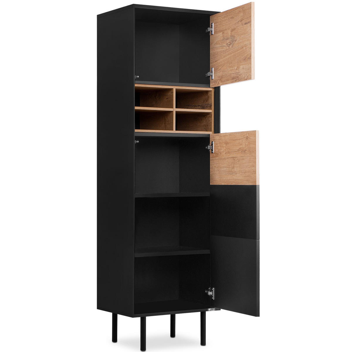 REGAL LOFTY Kreuzeinlage, schwarz / Eiche natur - Eichefarben/Multicolor, Holzwerkstoff (52/174/41cm) - KONSIMO®