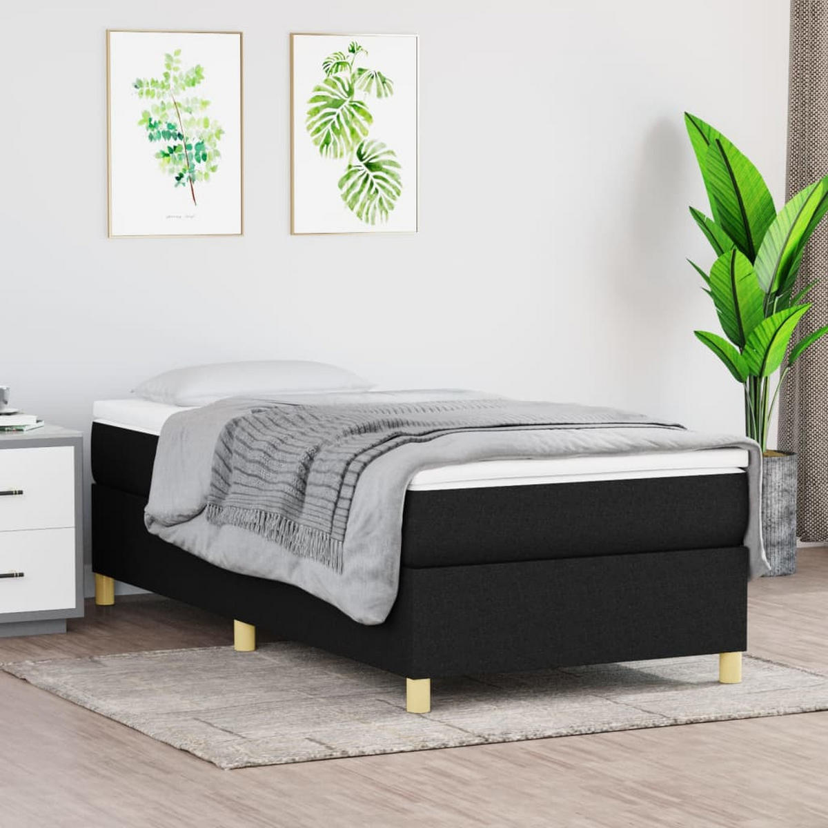 BOXBETT Mit Matratze Schwarz 90/200 Cm Stoff - Weiß, Textil (90/200cm) - vidaXL