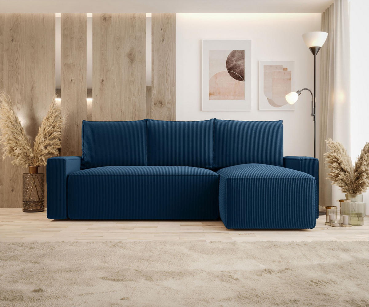 ECKSOFA mit Schlaffunktion SAVIO Poso 05 Rechts - Dunkelblau, Textil (232/140cm) - Bedante