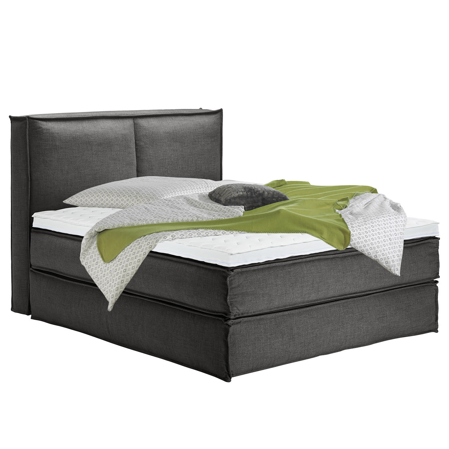 BOXSPRINGBETT mit Kopfteil - Premium - Anthrazit, Textil (160/200cm) - home24