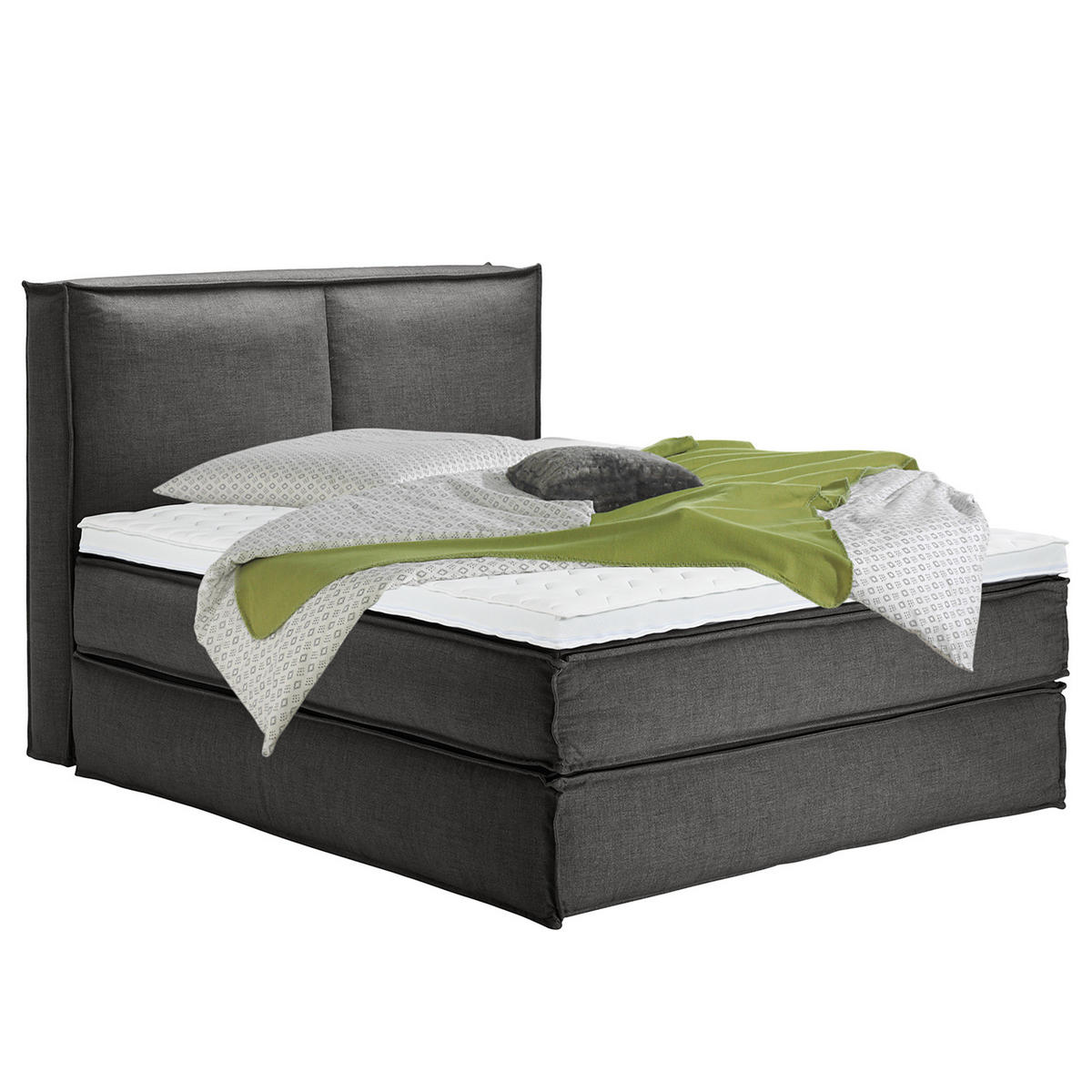 BOXSPRINGBETT mit Kopfteil - Premium - Anthrazit, Textil (160/200cm) - home24
