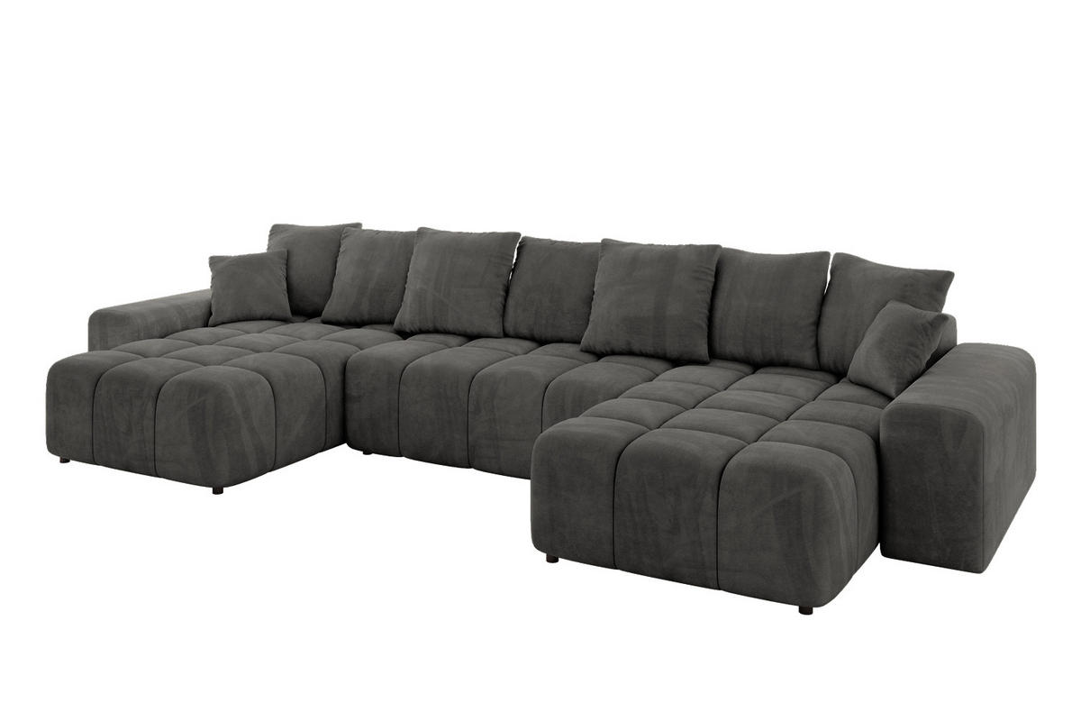 WOHNLANDSCHAFT ENIL-U 390x175x84 Dunkelgrau Velours - Dunkelgrau, Holzwerkstoff/Kunststoff (390/84/175cm) - ALTDECOR