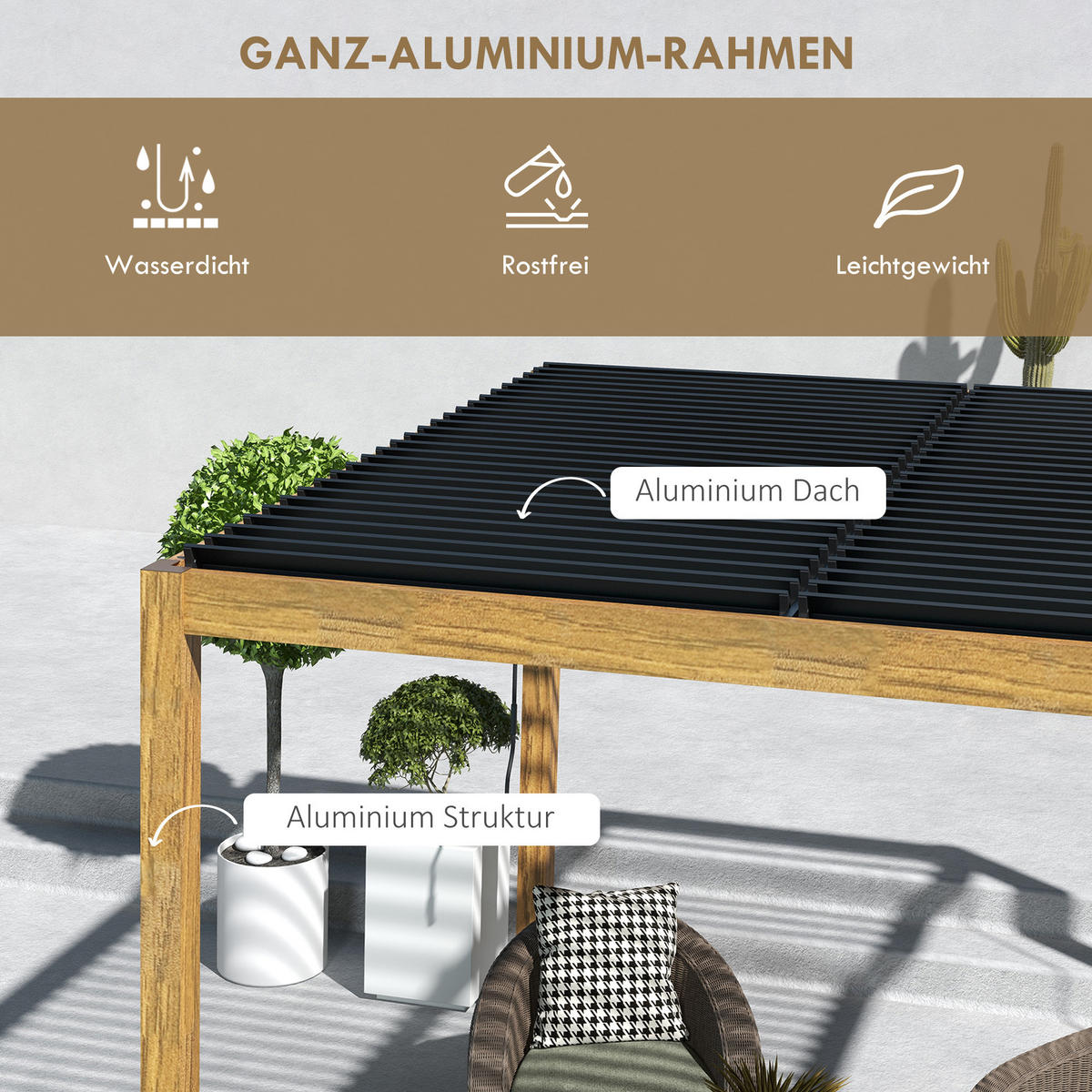 GARTENPAVILLON, UV-Schutz, Alu, Natur - Fichtefarben, Metall (297/228/297cm) - Outsunny