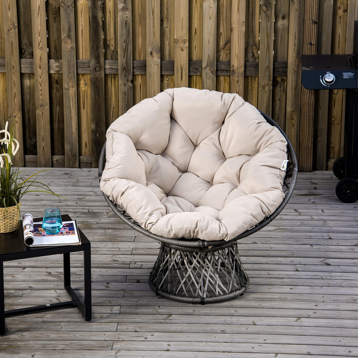 GARTEN-RELAXSESSEL DE-13564 360° drehbar, Ø97x90cm Creme - Creme, Metall (87/90/97cm) - ComfortXL